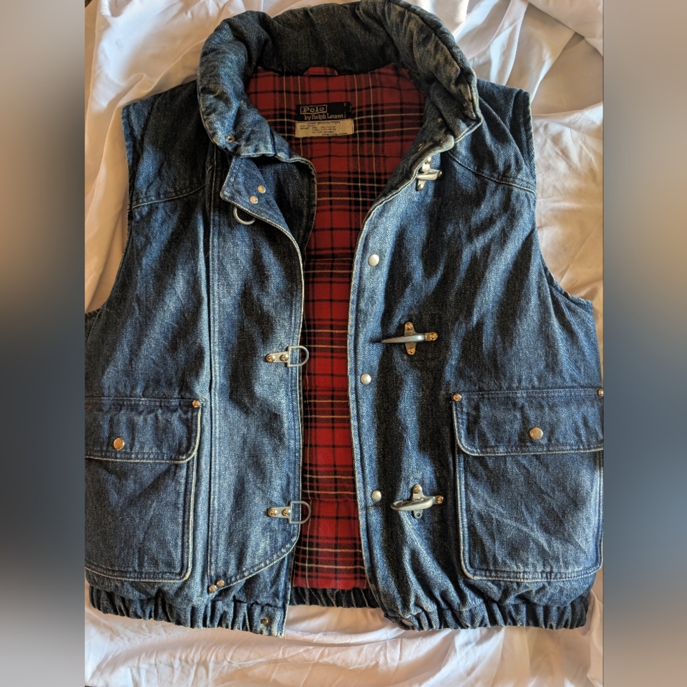 Ralph Lauren Denim Fireman Buckle Down Filled Biker Vest M
